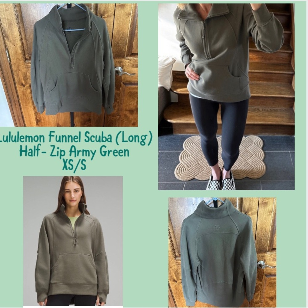 Lululemon Scuba Oversized Funnel Neck Half Zip Army Green XS/S 0 2 4 6